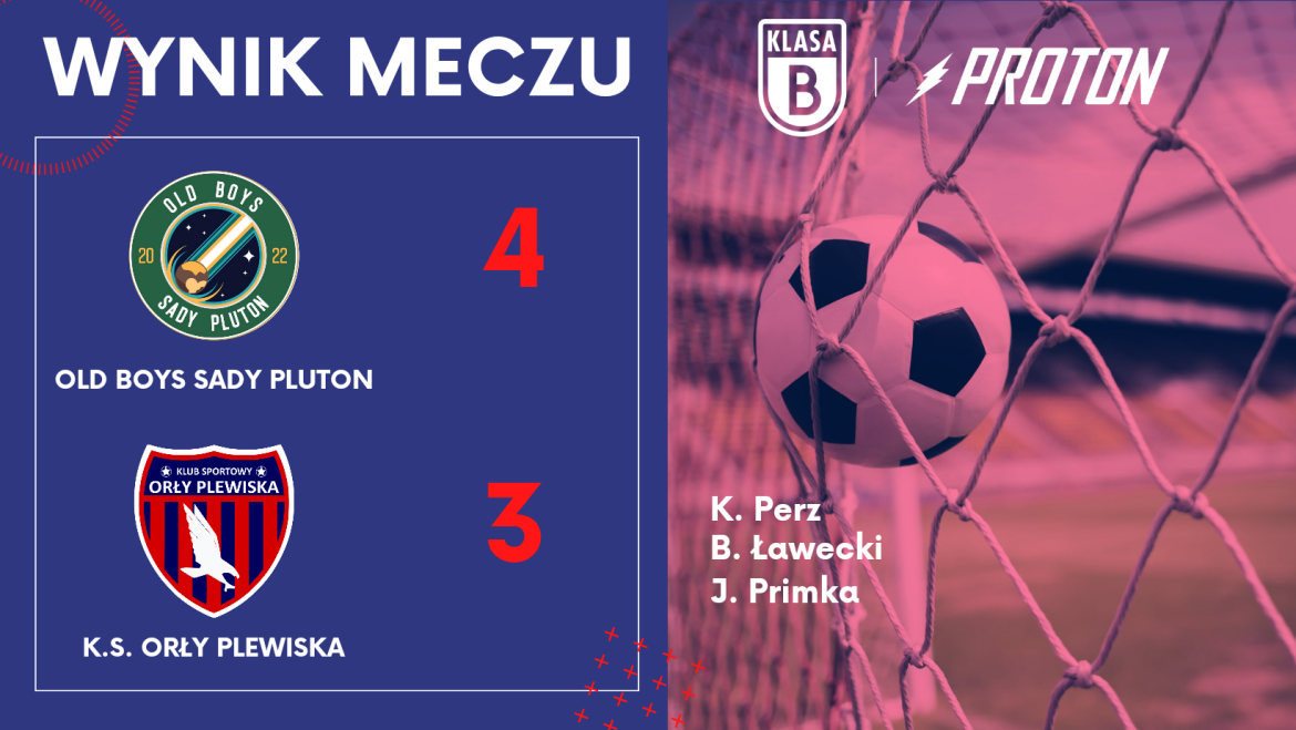 Kolejka 1: Old Boys Sady Pluton 4 – 3 Orły Plewiska